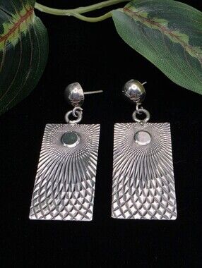 Taxco Vintage Sterling Silver Sunburst Dangle Earrings TM-52/Sterling925/Mexico